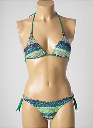 Maillot de bain 2 pièces fermeture liens à nouer haut triangles vert PIN UP femme