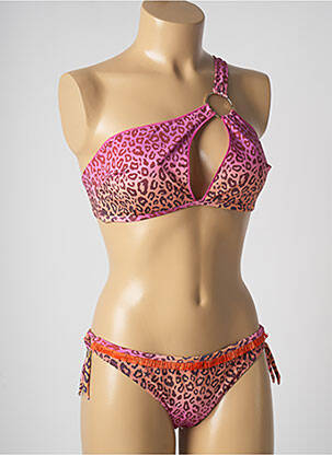 Maillot de bain 2 pièces fermeture liens à nouer haut soutien-gorge balconnet rose PIN UP femme