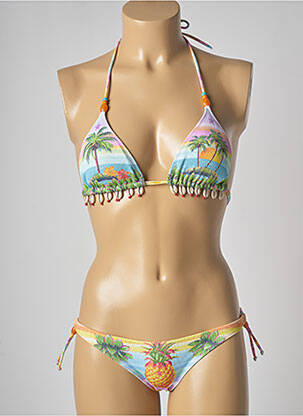 Maillot de bain 2 pièces fermeture liens à nouer haut triangles bleu PIN UP femme