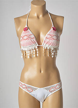 Maillot de bain 2 pièces fermeture liens à nouer haut triangles beige PIN UP femme