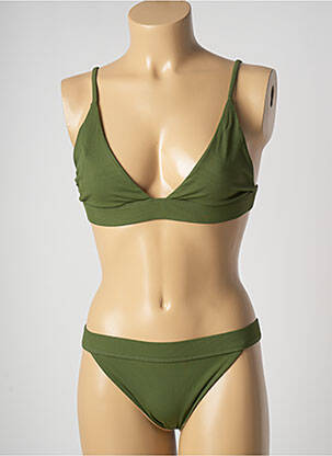 Maillot de bain 2 pièces bretelles élastiquées ajustables haut triangles vert BAIN DE MER SAINT TROPEZ femme