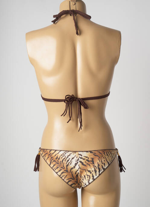 Maillot de bain 2 pièces fermeture liens à nouer haut triangles marron PIN UP femme