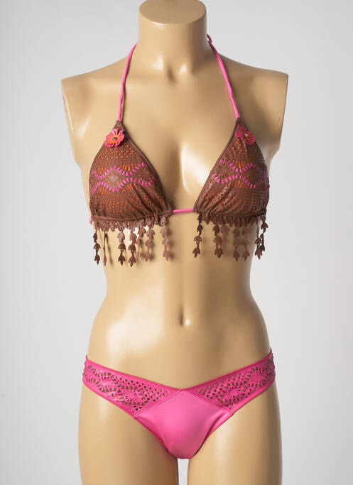 Maillot de bain 2 pièces fermeture liens à nouer haut triangles rose PIN UP femme