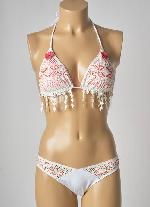 Maillot de bain 2 pièces fermeture liens à nouer haut triangles beige PIN UP femme