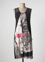 Robe mi-longue imprimé fantaisie sans manche noir ETNIA femme