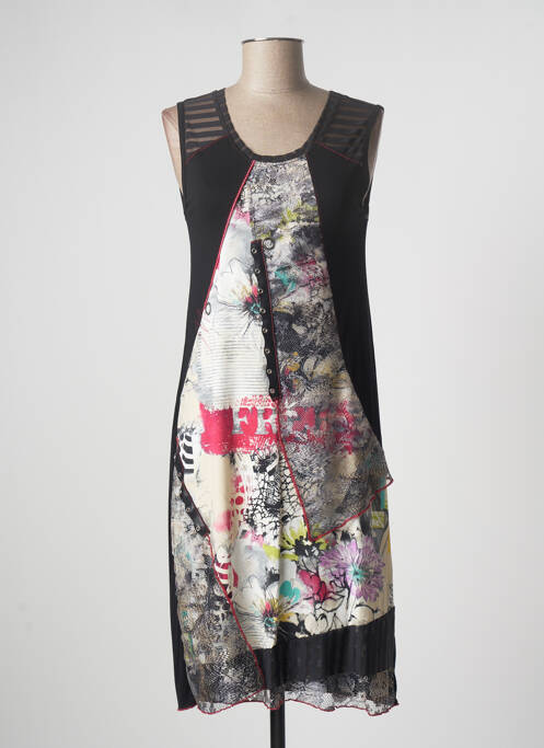 Robe mi-longue imprimé fantaisie sans manche noir ETNIA femme