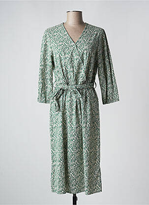 Robe mi-longue imprimé fleurs manches longues vert COPENHAGEN femme