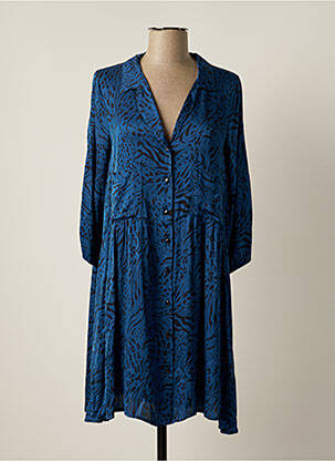 Robe mi-longue manches longues manches longues bleu PAKO LITTO femme