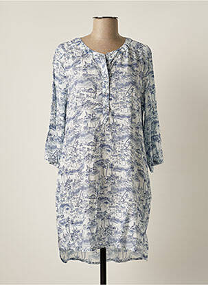 Robe mi-longue coupe fluide manches 3/4 bleu COPENHAGEN femme