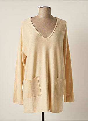 Pull tunique tissage lainage manches longues beige MARINA V femme