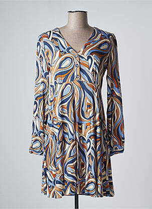 Robe mi-longue coupe évasée manches longues bleu LOLA ESPELETA femme