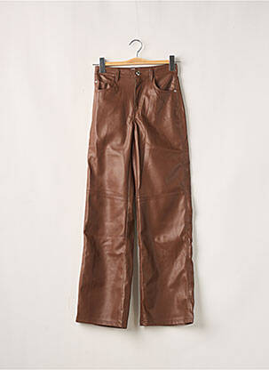 Pantalon droit fermeture zippée sous rabat boutonné taille normale marron BERSHKA femme