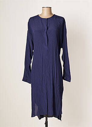 Robe mi-longue coupe fluide manches longues bleu POMANDERE femme
