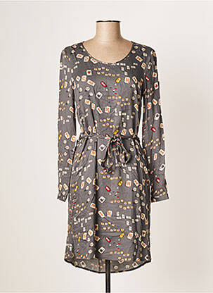 Robe mi-longue imprimé fantaisie manches longues gris NICE THINGS femme