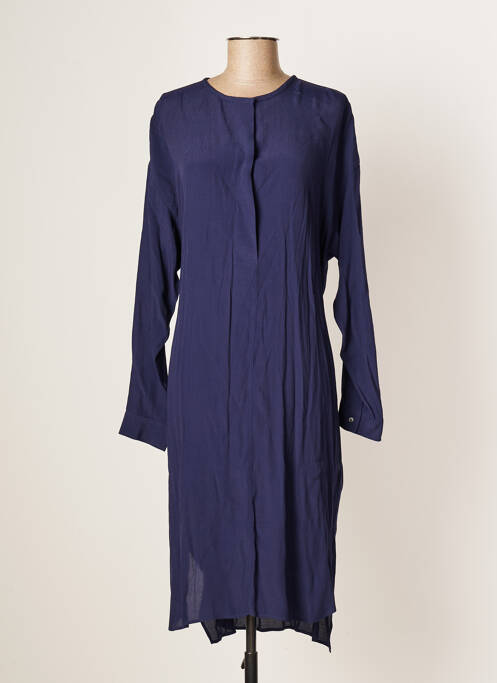 Robe mi-longue coupe fluide manches longues bleu POMANDERE femme