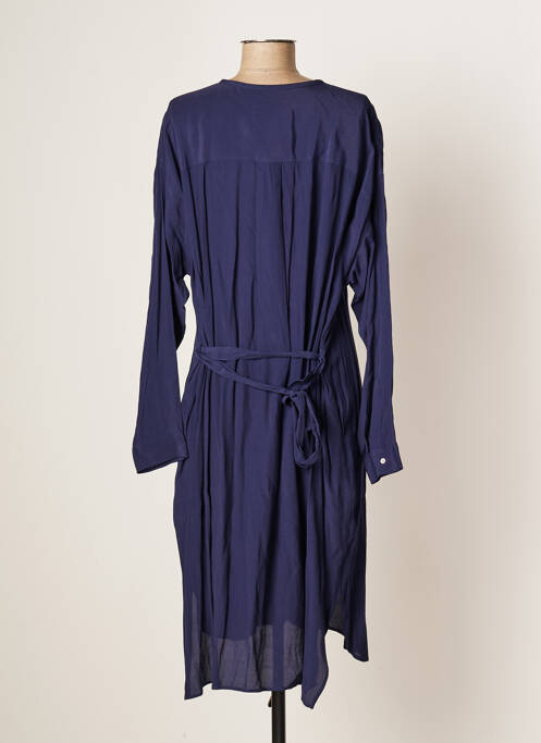 Robe mi-longue coupe fluide manches longues bleu POMANDERE femme