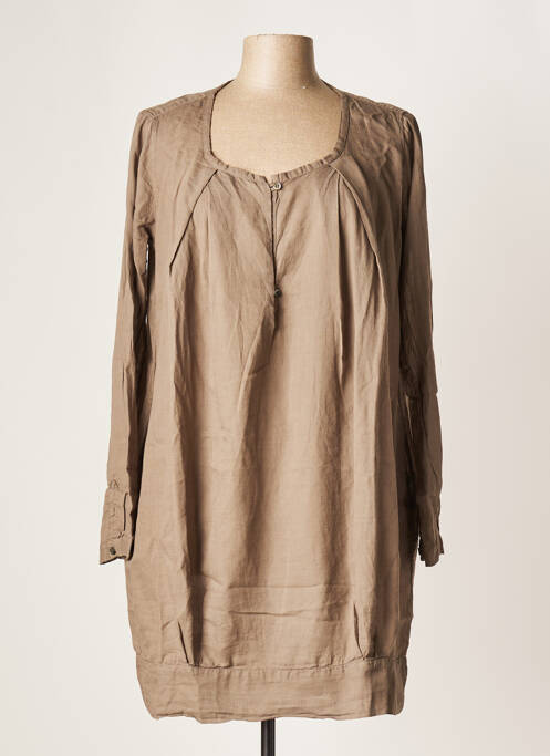 Robe courte manches longues manches longues marron POMANDERE femme