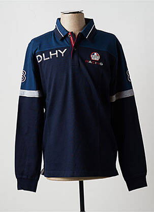 Polo broderie motifs brodés manches longues bleu DELAHAYE homme