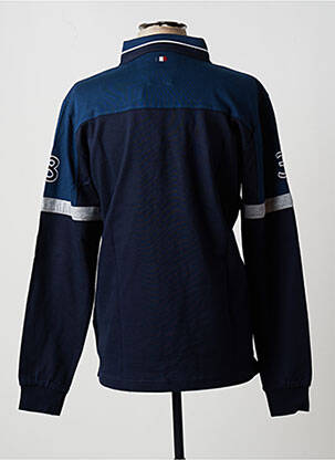 Polo broderie motifs brodés manches longues bleu DELAHAYE homme