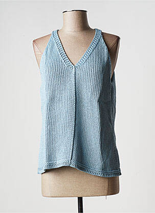 Pull finition bords-côtes sans manche bleu STEFAN GREEN femme