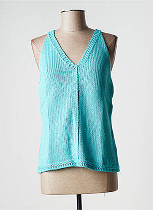 Pull coupe cintrée sans manche bleu STEFAN GREEN femme