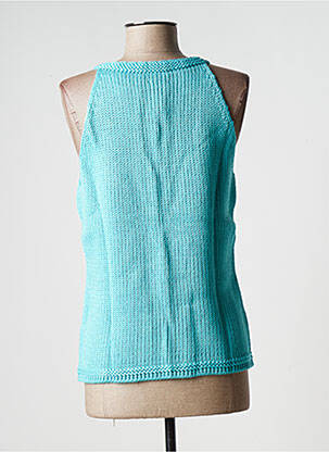 Pull coupe cintrée sans manche bleu STEFAN GREEN femme