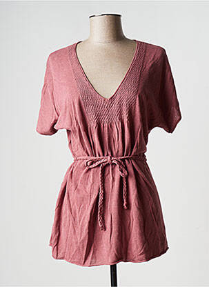 Pull tunique stretch manches courtes rose TEENFLO femme