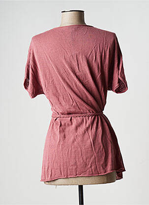 Pull tunique stretch manches courtes rose TEENFLO femme