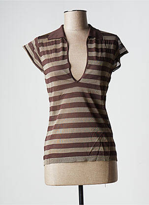 Pull col v manches courtes marron STEFAN GREEN femme