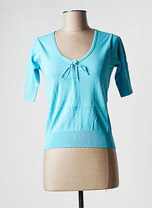 Pull finition bords-côtes manches courtes bleu STEFAN GREEN femme