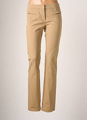 Pantalon droit fermeture zippée sous rabat avec crochet taille normale beige TEENFLO femme