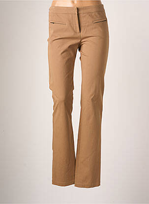 Pantalon droit fermeture zippée sous rabat avec crochet taille normale marron TEENFLO femme