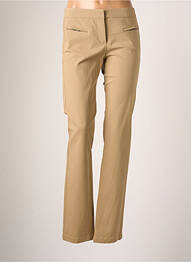 Pantalon droit fermeture zippée sous rabat avec crochet taille normale beige TEENFLO femme