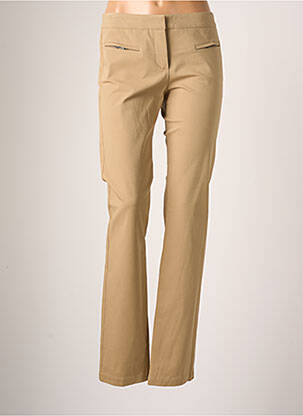 Pantalon droit fermeture zippée sous rabat avec crochet taille normale beige TEENFLO femme