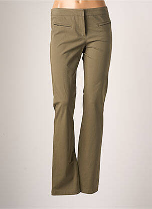 Pantalon droit fermeture zippée sous rabat avec crochet taille normale vert TEENFLO femme