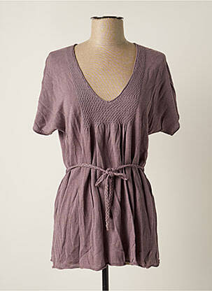 Pull tunique stretch manches courtes violet TEENFLO femme