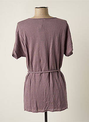 Pull tunique stretch manches courtes violet TEENFLO femme