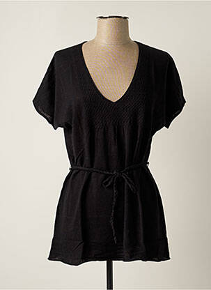Pull tunique stretch manches courtes noir TEENFLO femme
