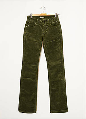 Pantalon droit fermeture zippée sous rabat boutonné taille normale vert TEENFLO femme