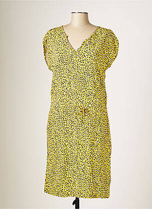 Robe mi-longue coupe fluide manches courtes jaune GARCIA femme