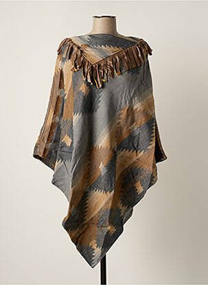 Poncho finition franges marron VIA LORENZO femme
