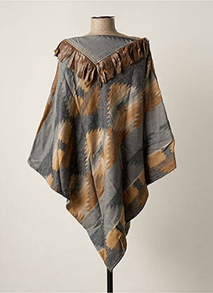 Poncho finition franges marron VIA LORENZO femme