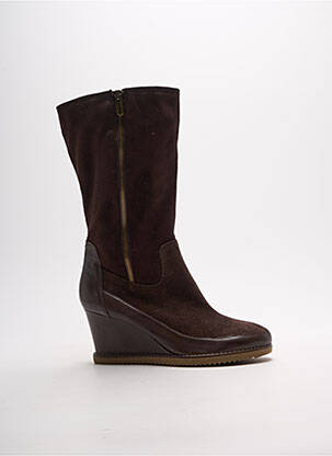 Bottes tissage satiné talon de 7 à 9cm marron MADISON femme