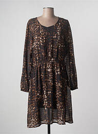 Robe mi-longue coupe fluide manches longues marron ICHI femme