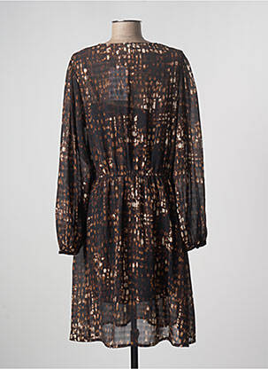 Robe mi-longue coupe fluide manches longues marron ICHI femme