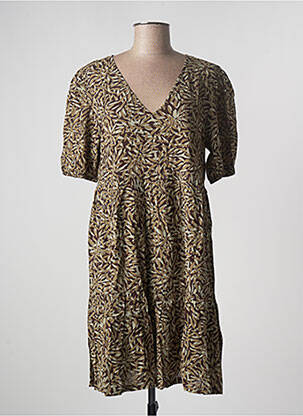 Robe mi-longue imprimé fleurs manches courtes marron TEDDY SMITH femme