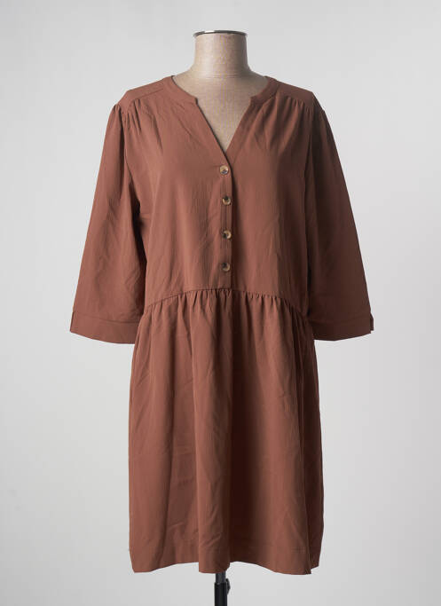 Robe mi-longue coupe fluide manches 3/4 marron GRACE & MILA femme