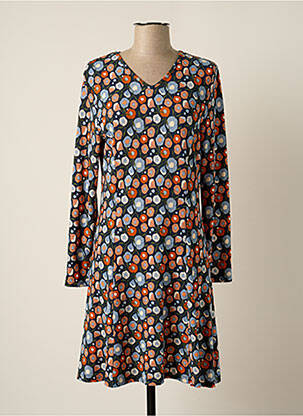Robe mi-longue imprimé fleurs manches longues bleu MD'M femme