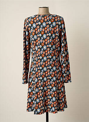 Robe mi-longue imprimé fleurs manches longues bleu MD'M femme