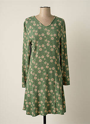 Robe mi-longue imprimé fleurs manches longues vert MD'M femme